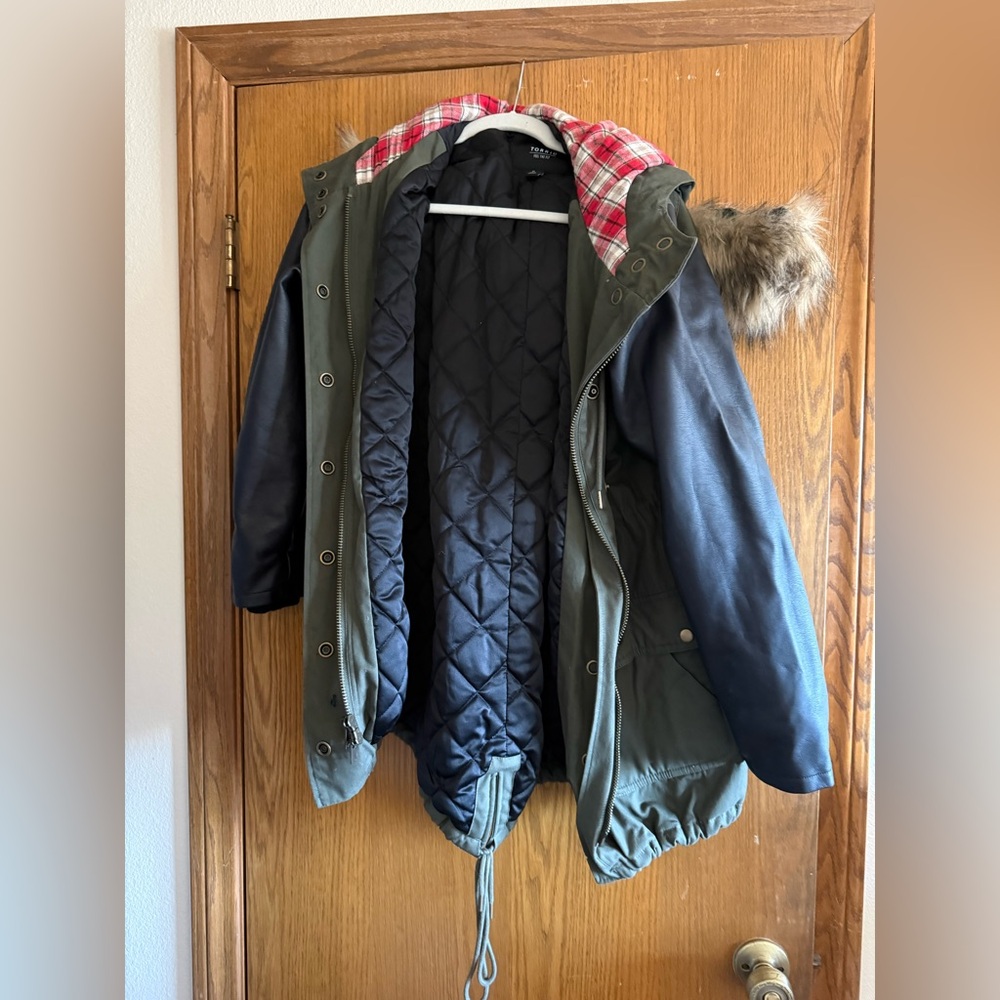 Torrid Dark Green Military Coat with Faux Fur Trim